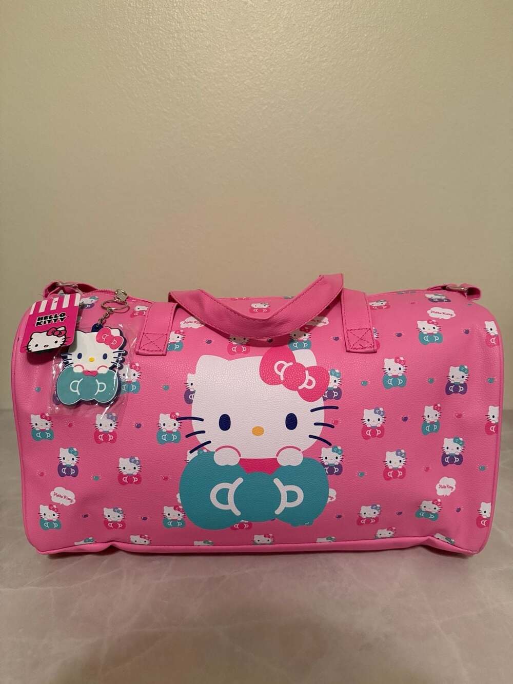 Hello Kitty Pink Duffle Bag with Matching Keychain Tag